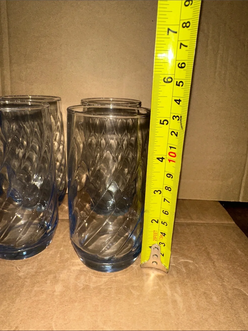 Set of 6 Libbey Swirl Optic Light Blue Tumbler Glasses